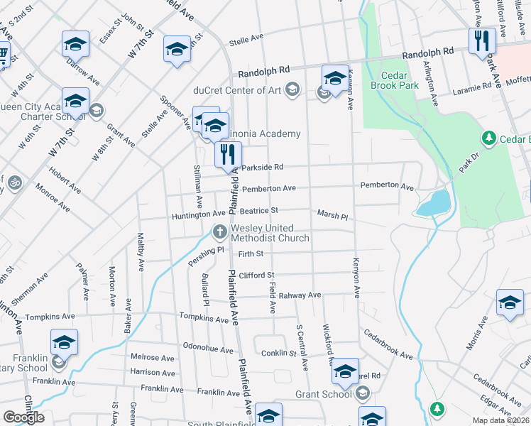 map of restaurants, bars, coffee shops, grocery stores, and more near 518 Wadsworth Avenue in Plainfield