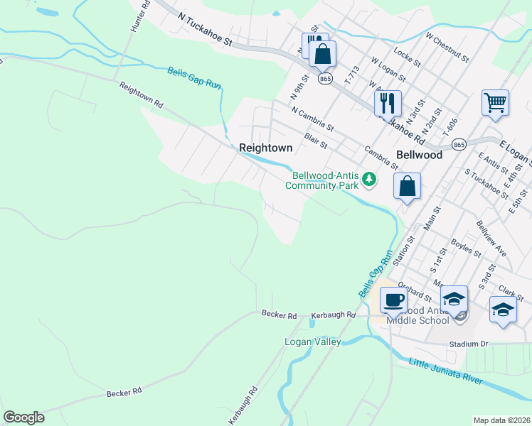 map of restaurants, bars, coffee shops, grocery stores, and more near West 7th Street in Tyrone