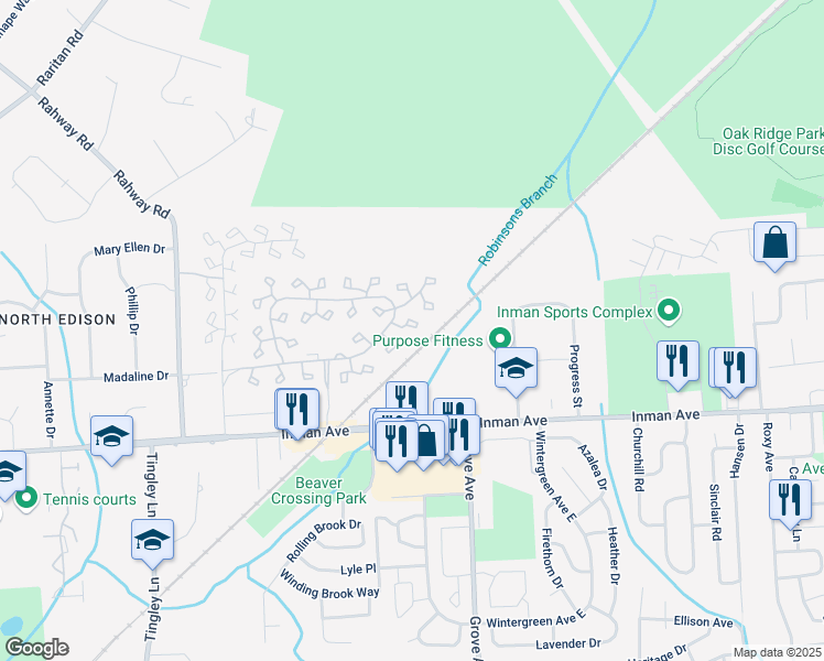 map of restaurants, bars, coffee shops, grocery stores, and more near 198 Westgate Drive in Edison