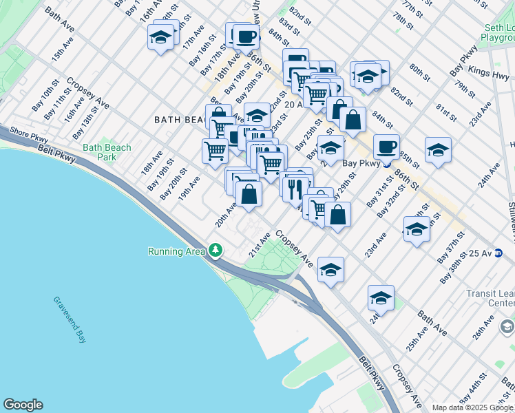 map of restaurants, bars, coffee shops, grocery stores, and more near 2037 Cropsey Avenue in Brooklyn