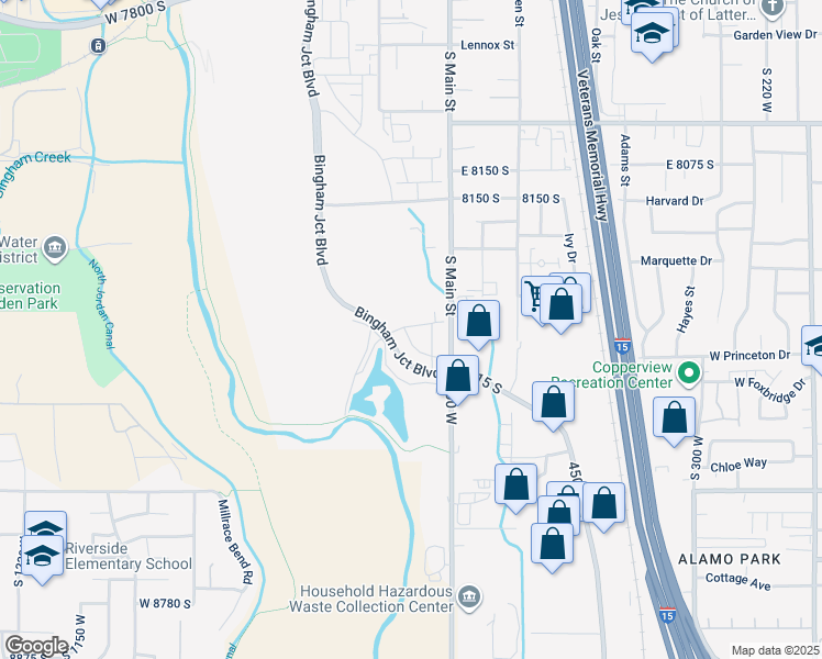 map of restaurants, bars, coffee shops, grocery stores, and more near 8234-8266 South Main Street in Midvale