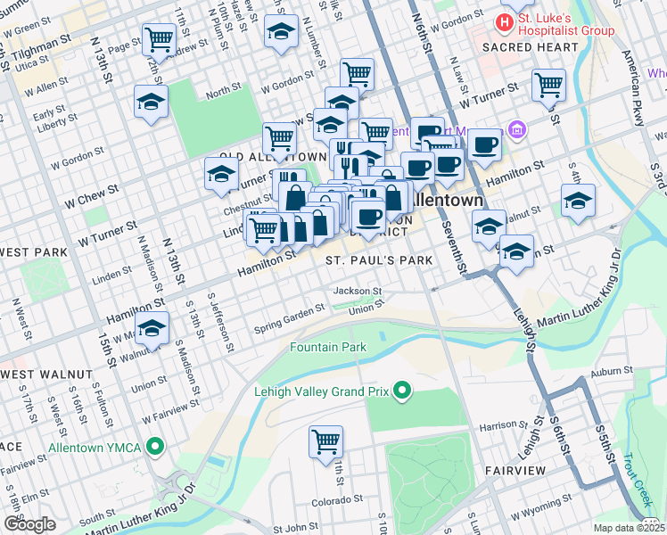 map of restaurants, bars, coffee shops, grocery stores, and more near 948 Hamilton Street in Allentown