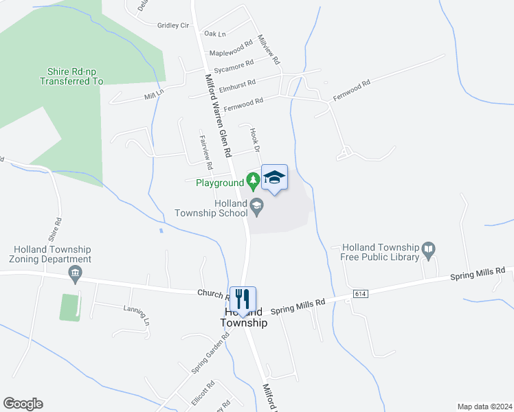 map of restaurants, bars, coffee shops, grocery stores, and more near 710 Milford Warren Glen Road in Milford