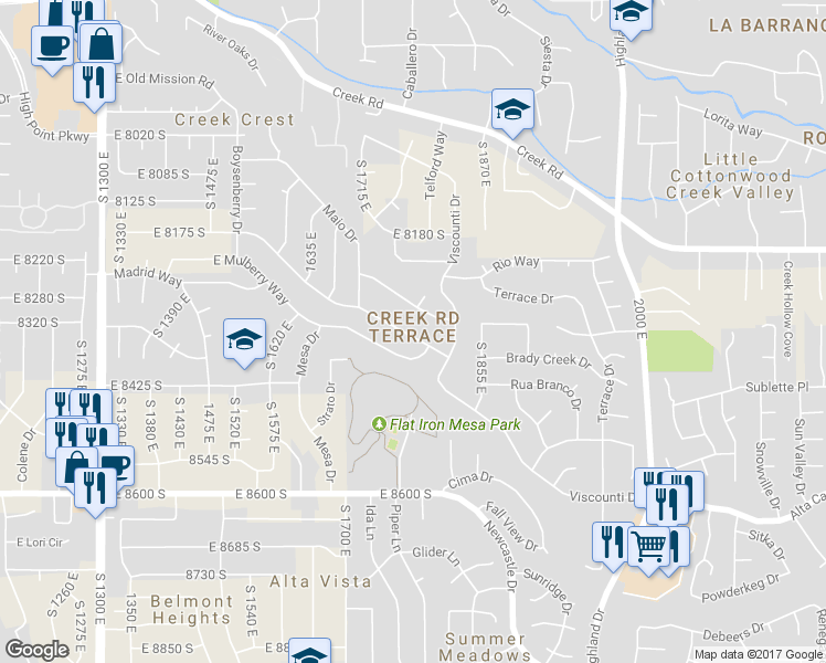 map of restaurants, bars, coffee shops, grocery stores, and more near 1769 Paulista Way in Sandy