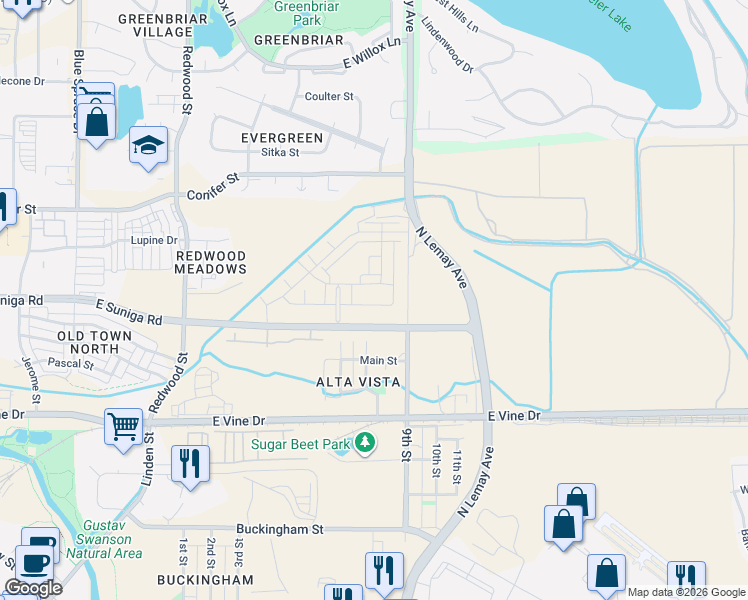map of restaurants, bars, coffee shops, grocery stores, and more near 817-1095 North Lemay Avenue in Fort Collins