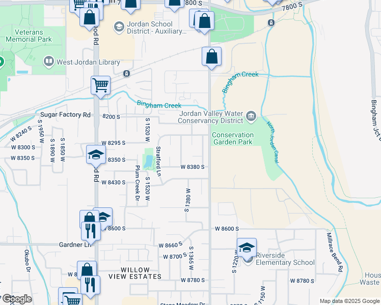 map of restaurants, bars, coffee shops, grocery stores, and more near 8309 South 1400 West in West Jordan