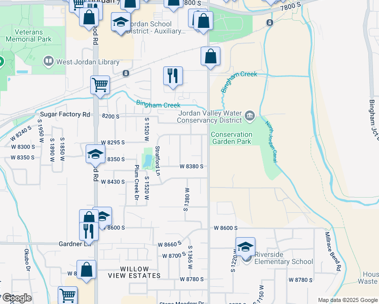 map of restaurants, bars, coffee shops, grocery stores, and more near 8309 South 1400 West in West Jordan