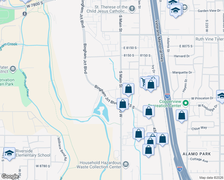 map of restaurants, bars, coffee shops, grocery stores, and more near West Blue Magic Lane in Midvale