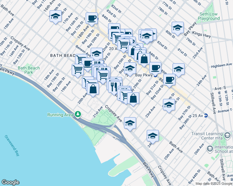map of restaurants, bars, coffee shops, grocery stores, and more near 2061 Bath Avenue in Brooklyn