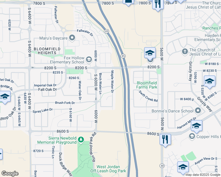 map of restaurants, bars, coffee shops, grocery stores, and more near 5932 Mample Caton Road in West Jordan