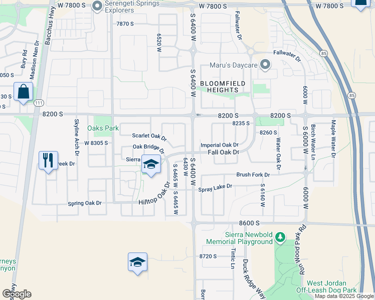 map of restaurants, bars, coffee shops, grocery stores, and more near 8329 South 6430 West in West Jordan