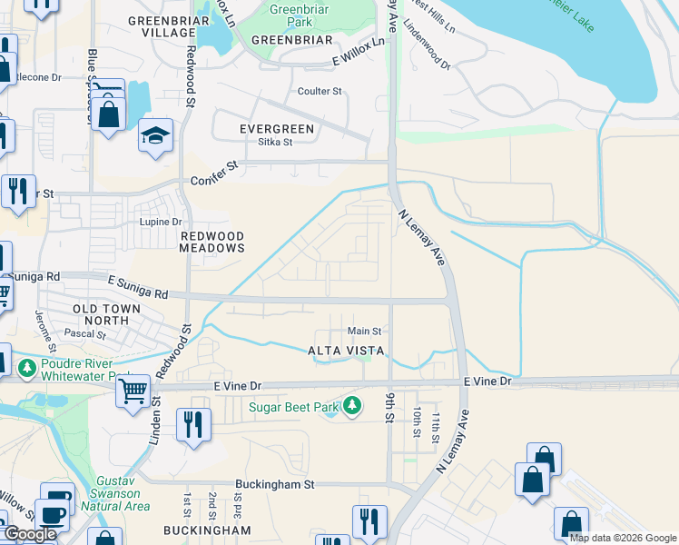 map of restaurants, bars, coffee shops, grocery stores, and more near 817-1095 N Lemay Ave in Fort Collins