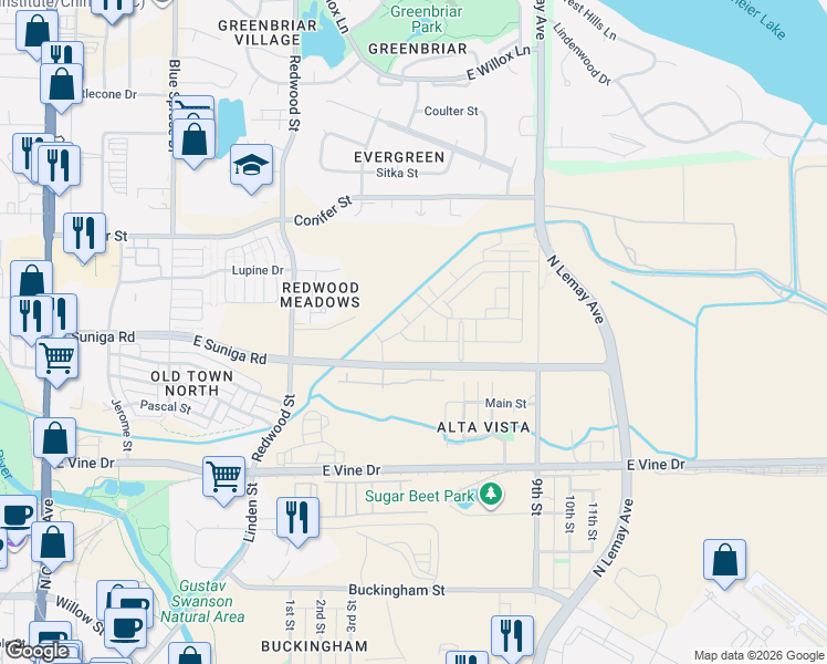 map of restaurants, bars, coffee shops, grocery stores, and more near 900 Sundrop Circle in Fort Collins