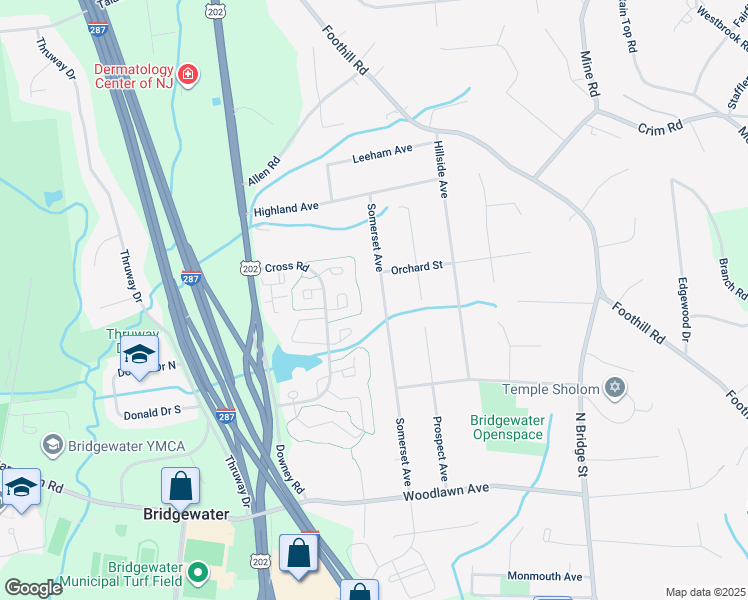 map of restaurants, bars, coffee shops, grocery stores, and more near 101 Somerset Avenue in Bridgewater