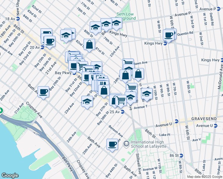 map of restaurants, bars, coffee shops, grocery stores, and more near 2367 86th Street in Brooklyn