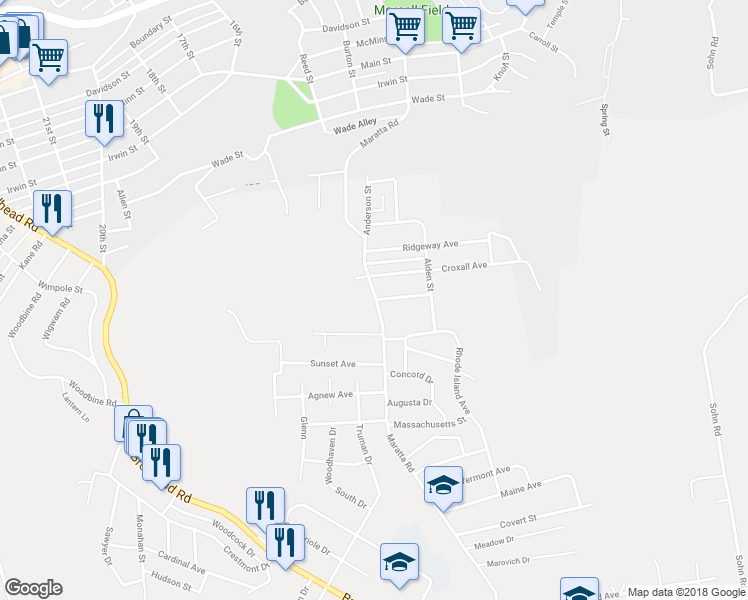 map of restaurants, bars, coffee shops, grocery stores, and more near 1521 Maratta Road in Aliquippa