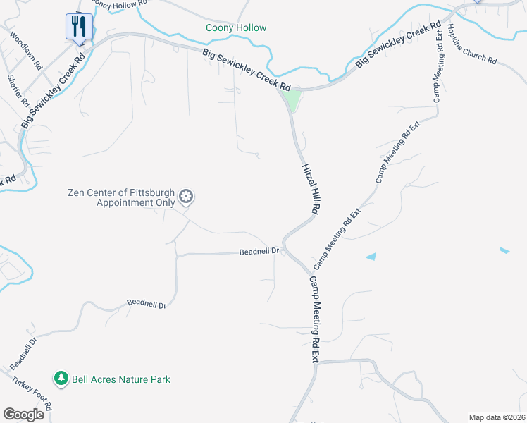 map of restaurants, bars, coffee shops, grocery stores, and more near 104 Willow Ridge Road in Sewickley