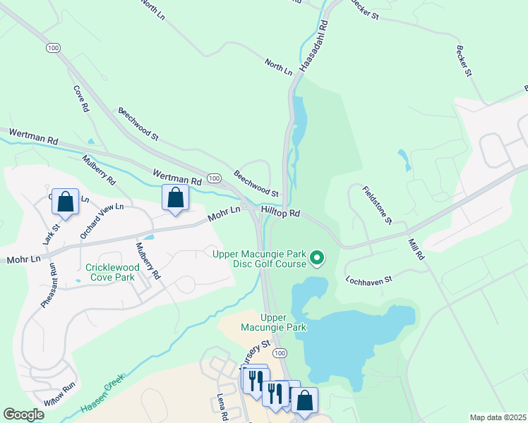 map of restaurants, bars, coffee shops, grocery stores, and more near 1625 Pennsylvania 100 in Fogelsville