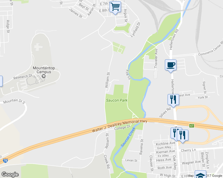 map of restaurants, bars, coffee shops, grocery stores, and more near 1175 Meadow Lark Way in Bethlehem