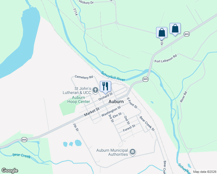 map of restaurants, bars, coffee shops, grocery stores, and more near 205 Pearson Street in Auburn