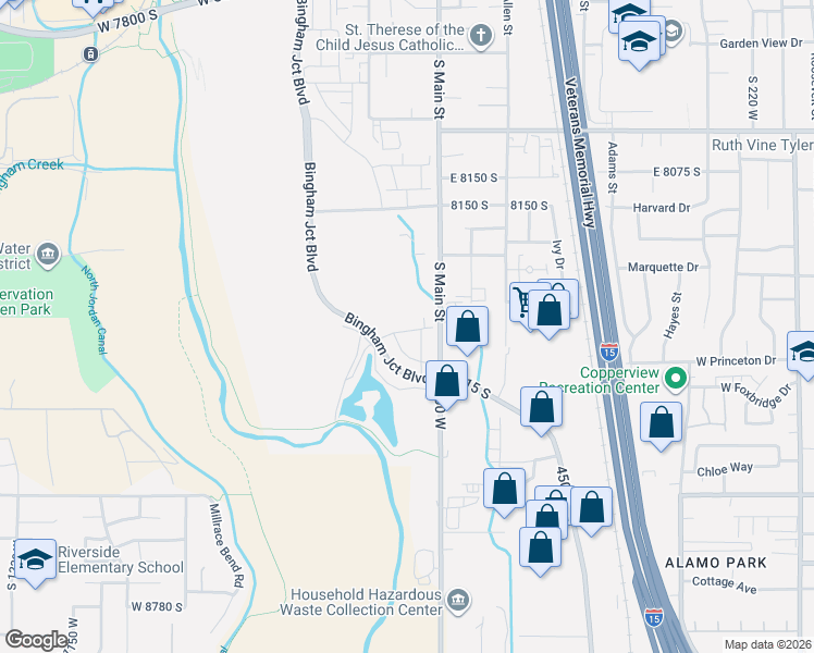 map of restaurants, bars, coffee shops, grocery stores, and more near West Blue Magic Lane in Midvale