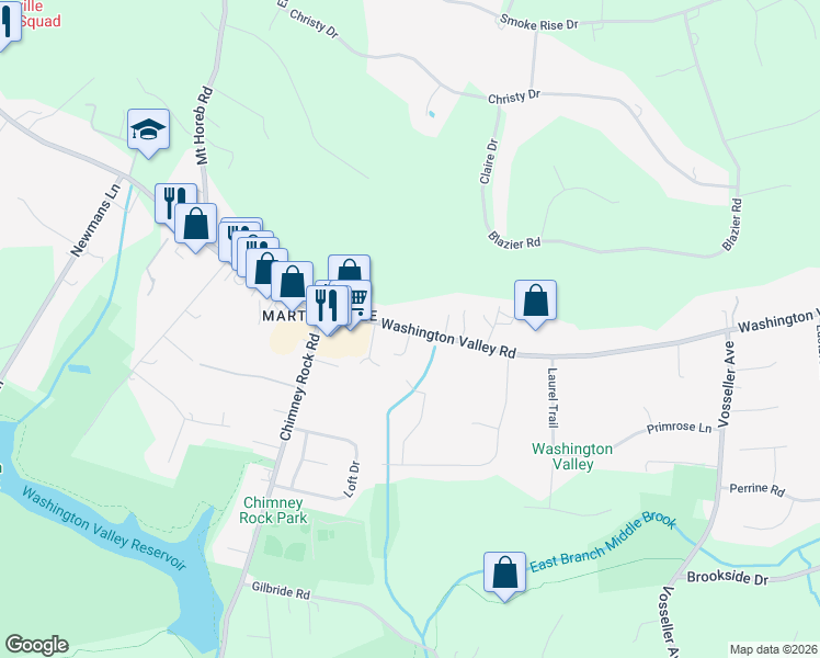 map of restaurants, bars, coffee shops, grocery stores, and more near 2015 Washington Valley Road in Bridgewater Township