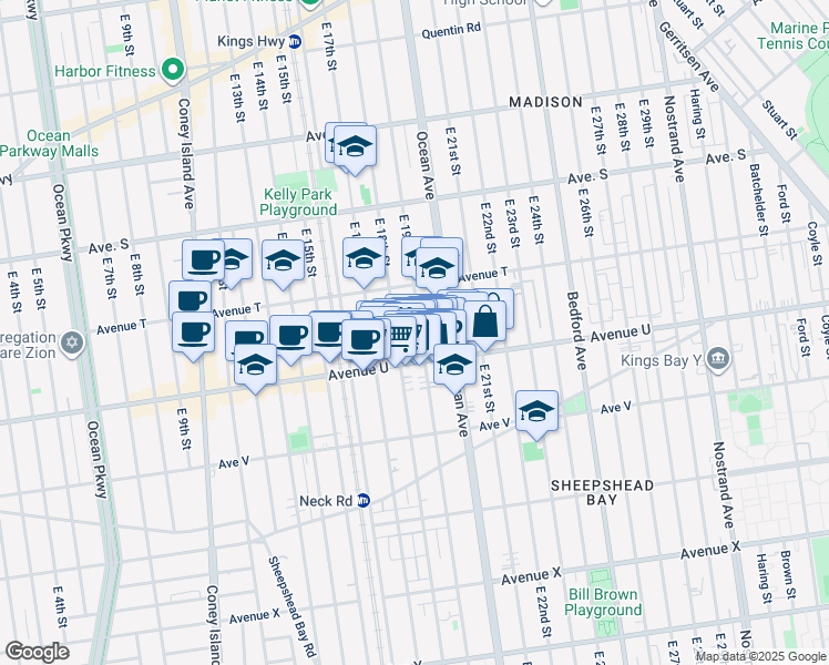 map of restaurants, bars, coffee shops, grocery stores, and more near 2060 East 19th Street in Brooklyn