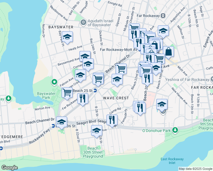 map of restaurants, bars, coffee shops, grocery stores, and more near in Queens