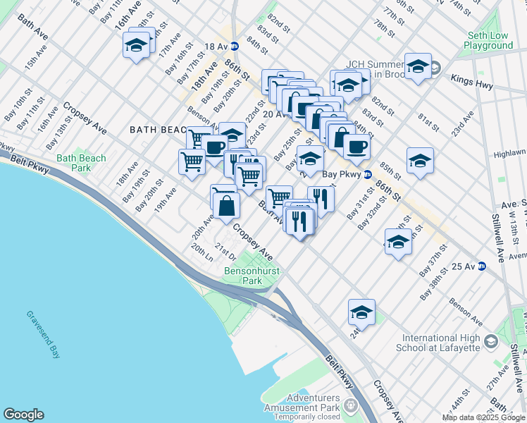 map of restaurants, bars, coffee shops, grocery stores, and more near 2061 Bath Avenue in Brooklyn