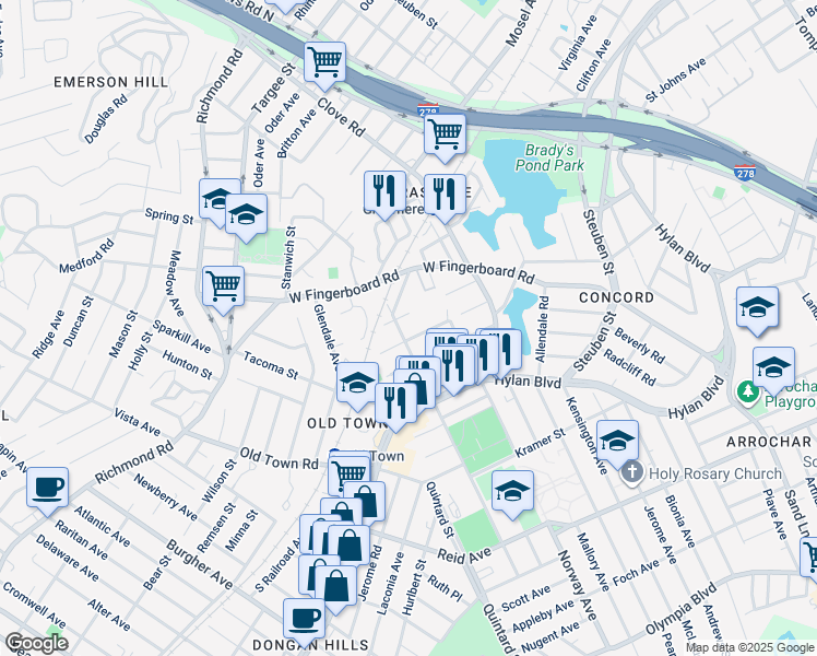 map of restaurants, bars, coffee shops, grocery stores, and more near 45 Marie Street in Staten Island