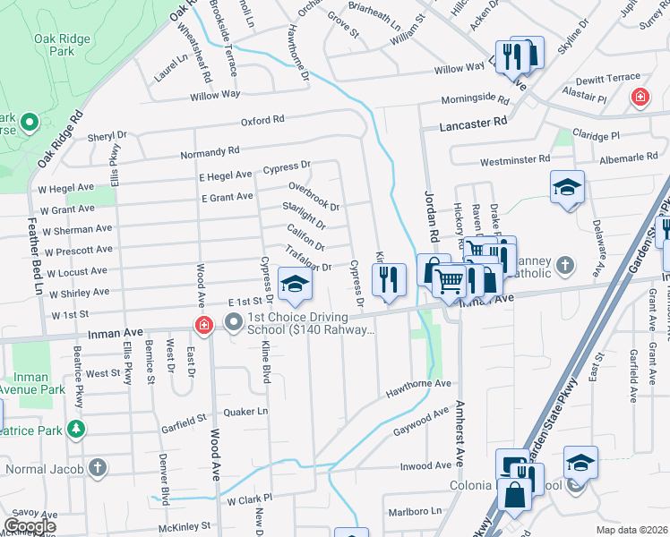 map of restaurants, bars, coffee shops, grocery stores, and more near 22 Trafalgar Drive in Woodbridge Township