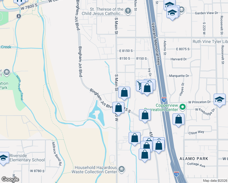 map of restaurants, bars, coffee shops, grocery stores, and more near 718 West Blue Magic Lane in Sandy