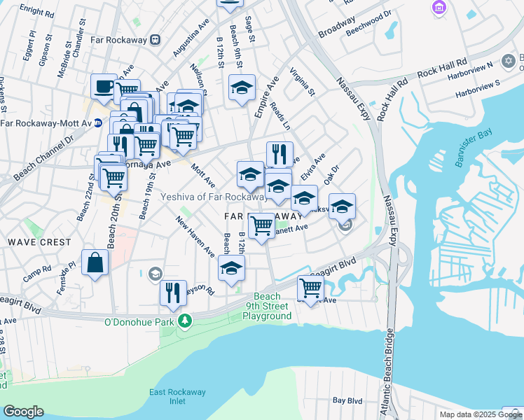 map of restaurants, bars, coffee shops, grocery stores, and more near in Queens