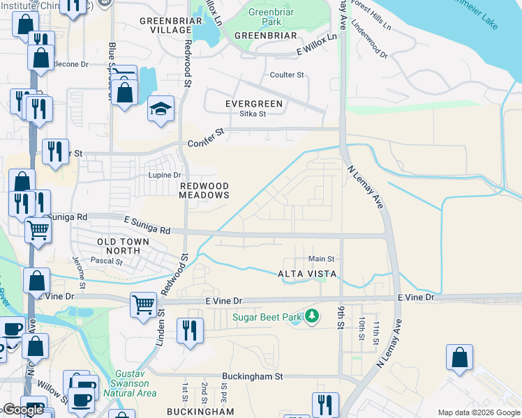 map of restaurants, bars, coffee shops, grocery stores, and more near 900 Sundrop Circle in Fort Collins