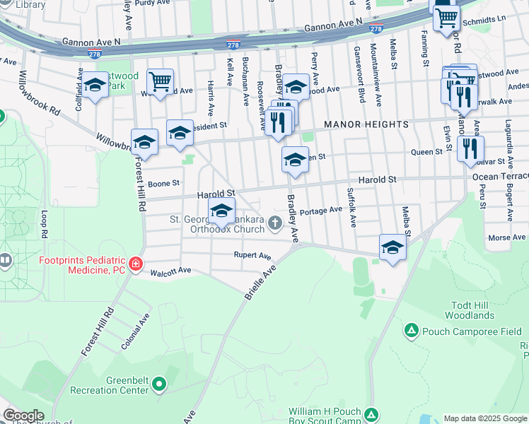 map of restaurants, bars, coffee shops, grocery stores, and more near 24 Larrison Loop in Staten Island