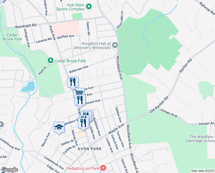 map of restaurants, bars, coffee shops, grocery stores, and more near 231 Sprague Avenue in South Plainfield