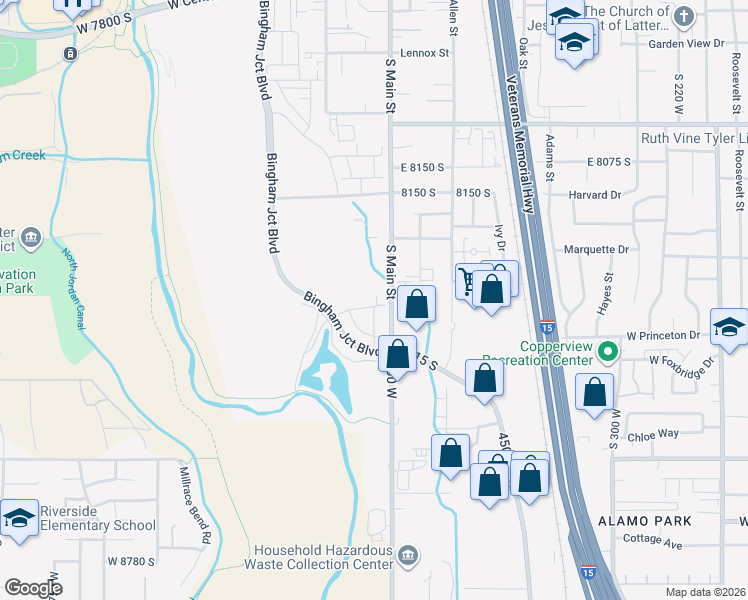 map of restaurants, bars, coffee shops, grocery stores, and more near 736 West Blue Magic Lane in Sandy