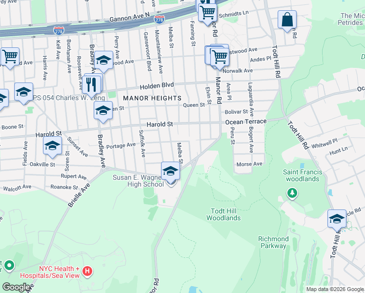 map of restaurants, bars, coffee shops, grocery stores, and more near 94 Portage Avenue in Staten Island