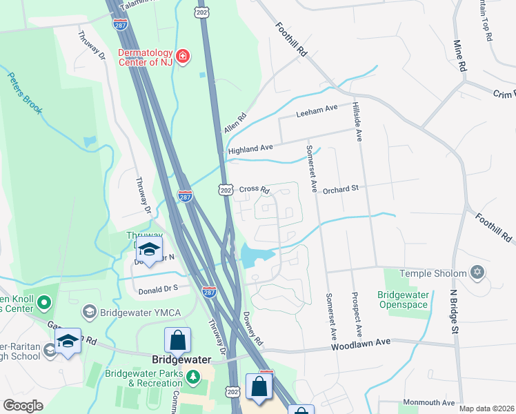 map of restaurants, bars, coffee shops, grocery stores, and more near 70 Cain Court in Bridgewater Township