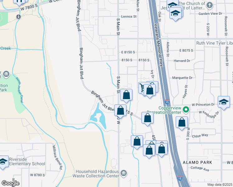 map of restaurants, bars, coffee shops, grocery stores, and more near 718 West Blue Magic Lane in Sandy