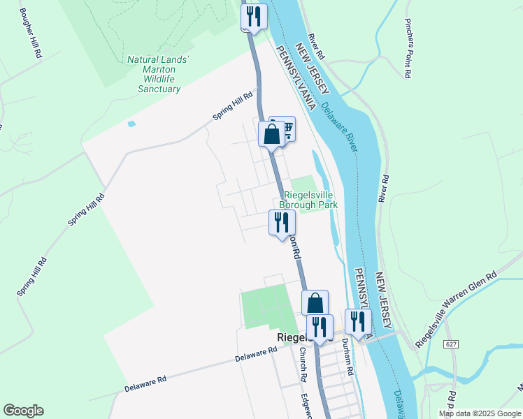 map of restaurants, bars, coffee shops, grocery stores, and more near 237 Emergency Squad Road in Riegelsville