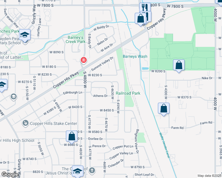 map of restaurants, bars, coffee shops, grocery stores, and more near 8314 Etude Drive in West Jordan