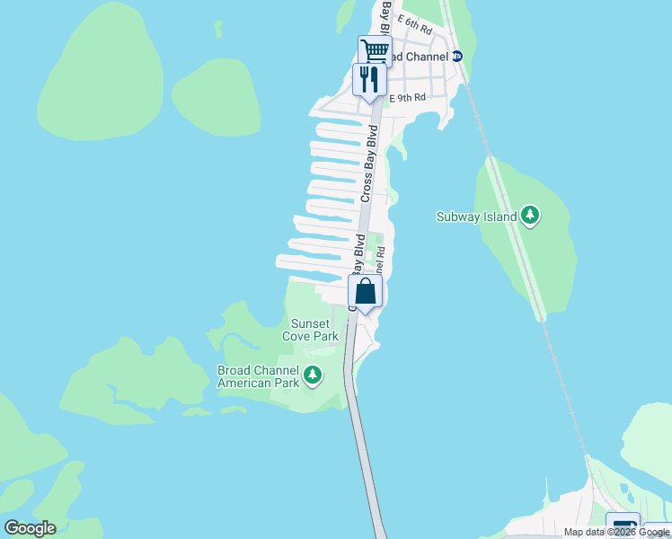 map of restaurants, bars, coffee shops, grocery stores, and more near 17-15 Cross Bay Boulevard in Queens