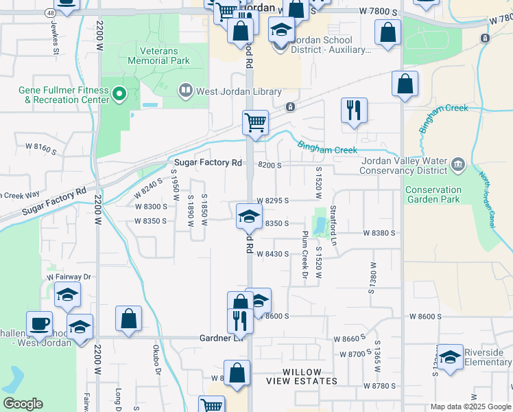 map of restaurants, bars, coffee shops, grocery stores, and more near 1689 West 8295 South in West Jordan