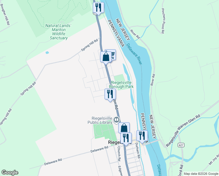 map of restaurants, bars, coffee shops, grocery stores, and more near 432 Easton Road in Riegelsville