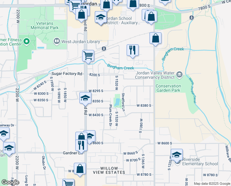 map of restaurants, bars, coffee shops, grocery stores, and more near 1533 West 8295 South in West Jordan