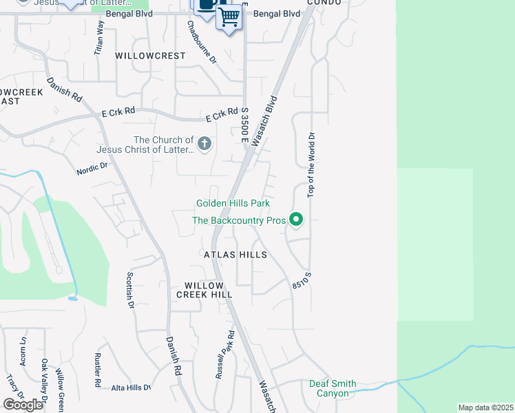 map of restaurants, bars, coffee shops, grocery stores, and more near 8296 Valiant Drive in Cottonwood Heights