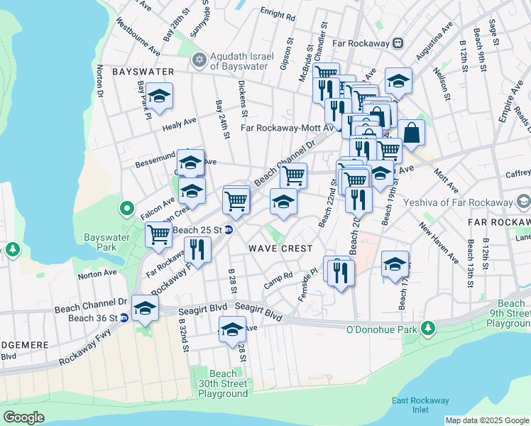map of restaurants, bars, coffee shops, grocery stores, and more near in Queens