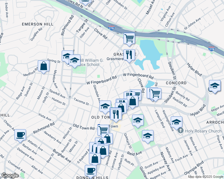 map of restaurants, bars, coffee shops, grocery stores, and more near 45 Marie Street in Staten Island