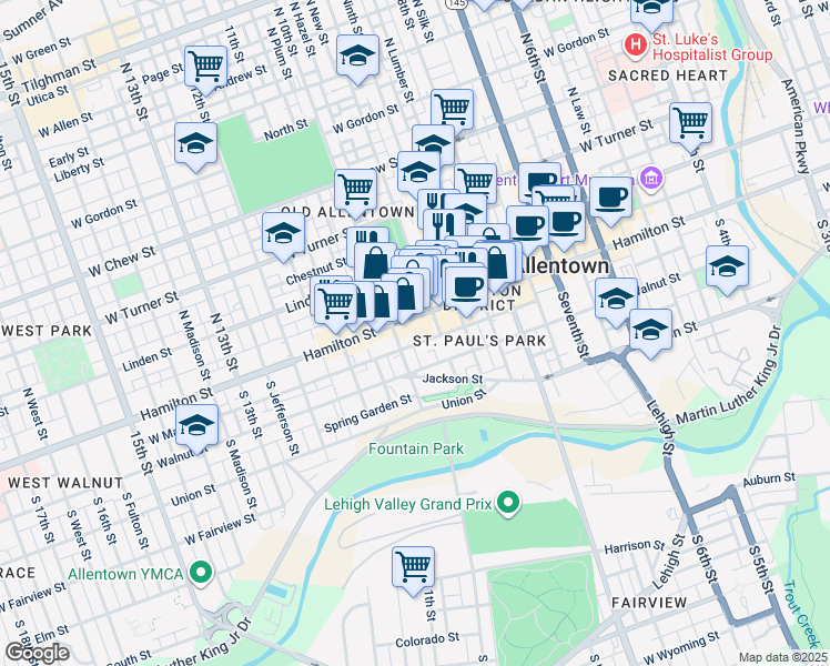 map of restaurants, bars, coffee shops, grocery stores, and more near 948 Hamilton Street in Allentown